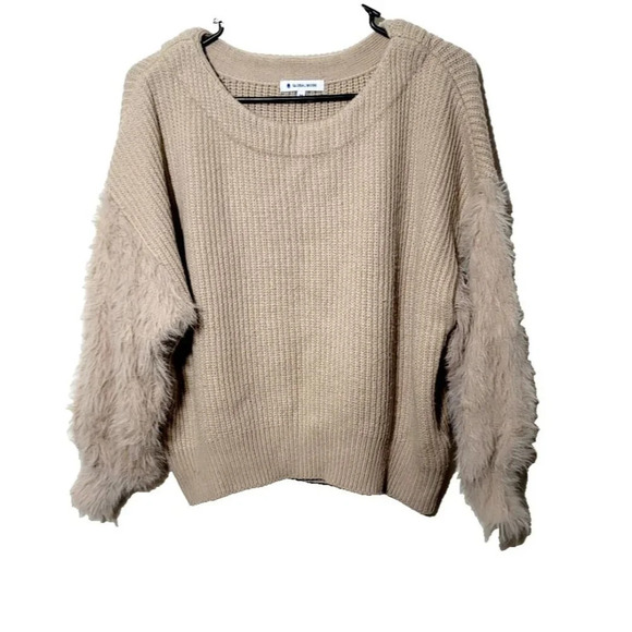 Global Work Japan Sweater M Tan Stretch Eyelash Knit Sleeve Quiet Luxury Classic - Picture 1 of 10